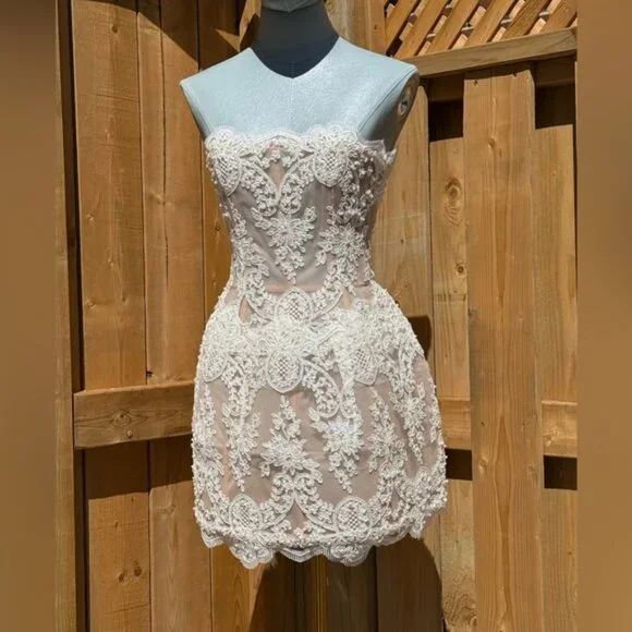 🆕 BRONX & BANCO 🧿 NWOT Maraya Blanc Lace Mini Dress, Sz XS US 2 - Picture 11 of 15